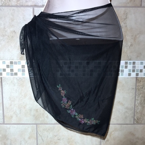 Sheer Floral Embroidered Swim Sarong - One Size - Picture 3 of 4